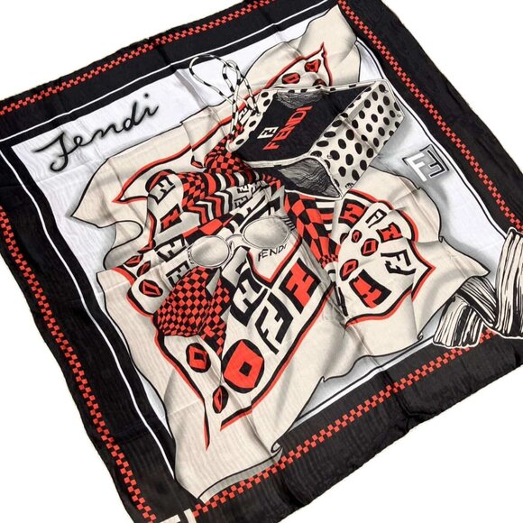FENDI Red Black Abstract Art FF Scarf Square Silk Carre 90 - Picture 1 of 10